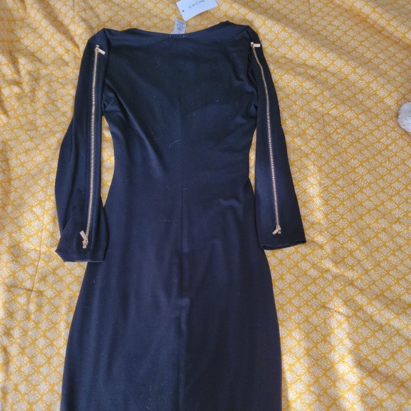 Cache Black Cocktail Dress with Gold Zippered Sleeves. NWT. Size Small. - Picture 6 of 7